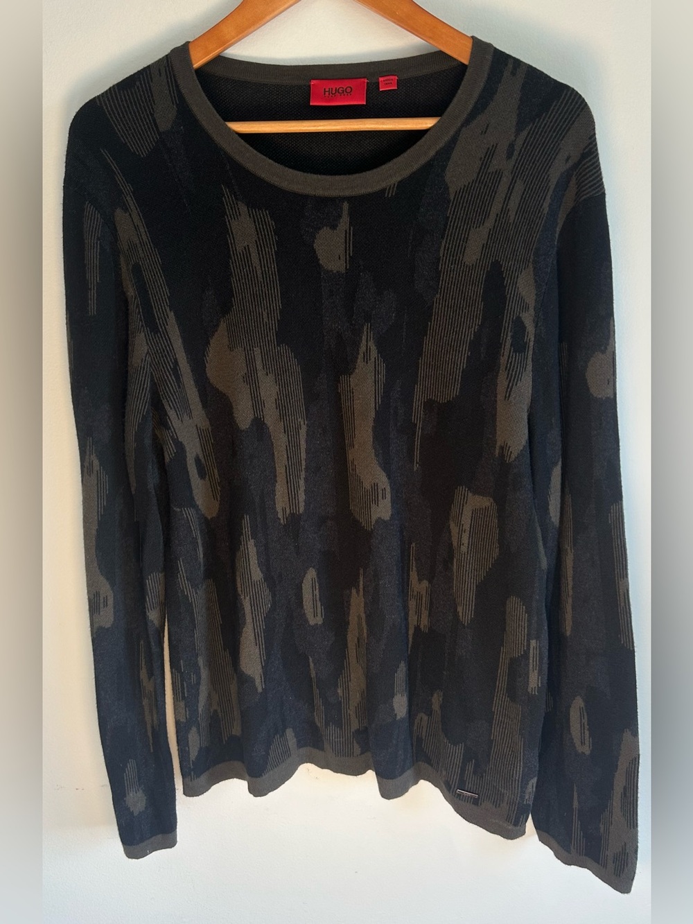 Hugo Boss Men’s Crewneck Sweater Size L Camo Bark Designer Silk Blend Sarmino